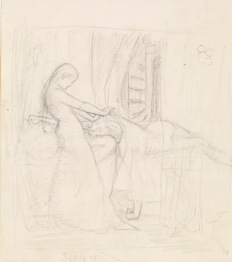 Tennyson’s The Sisters – Figure Sketch, 1855 – nr 1 av Sir John Everett Millais
