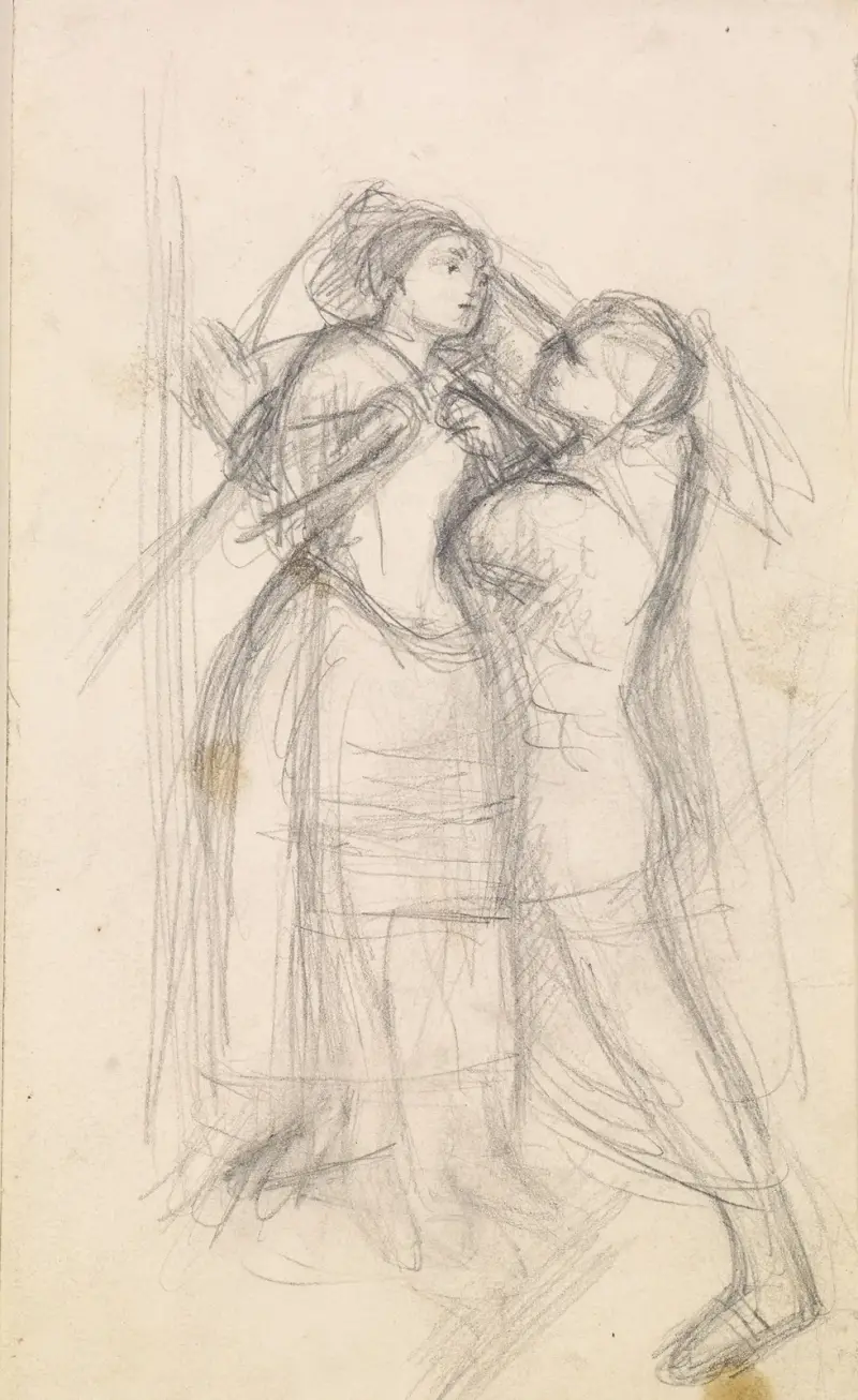 The Escape of a Heretic – Sketch of the Girl and her Lover, 1857 – nr 3 av Sir John Everett Millais