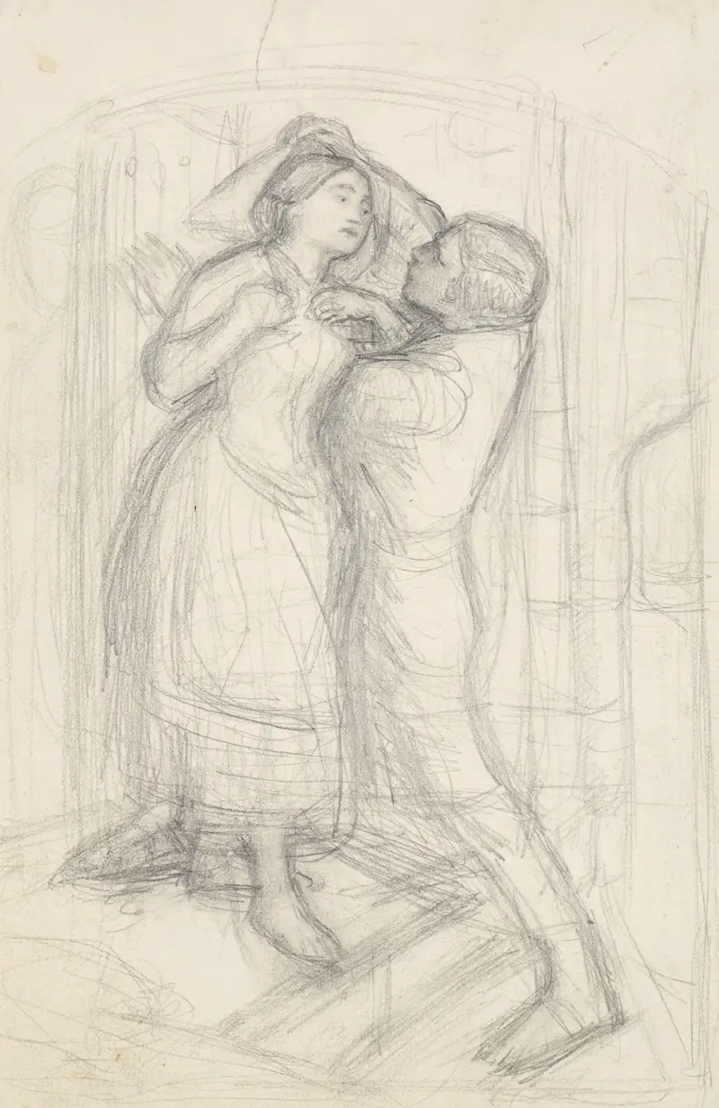 The Escape of a Heretic – Sketch of the Girl and her Lover, 1857 – nr 1 av Sir John Everett Millais