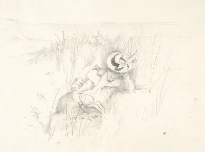 Young Woman Reading on the Dunes av Sir John Everett Millais