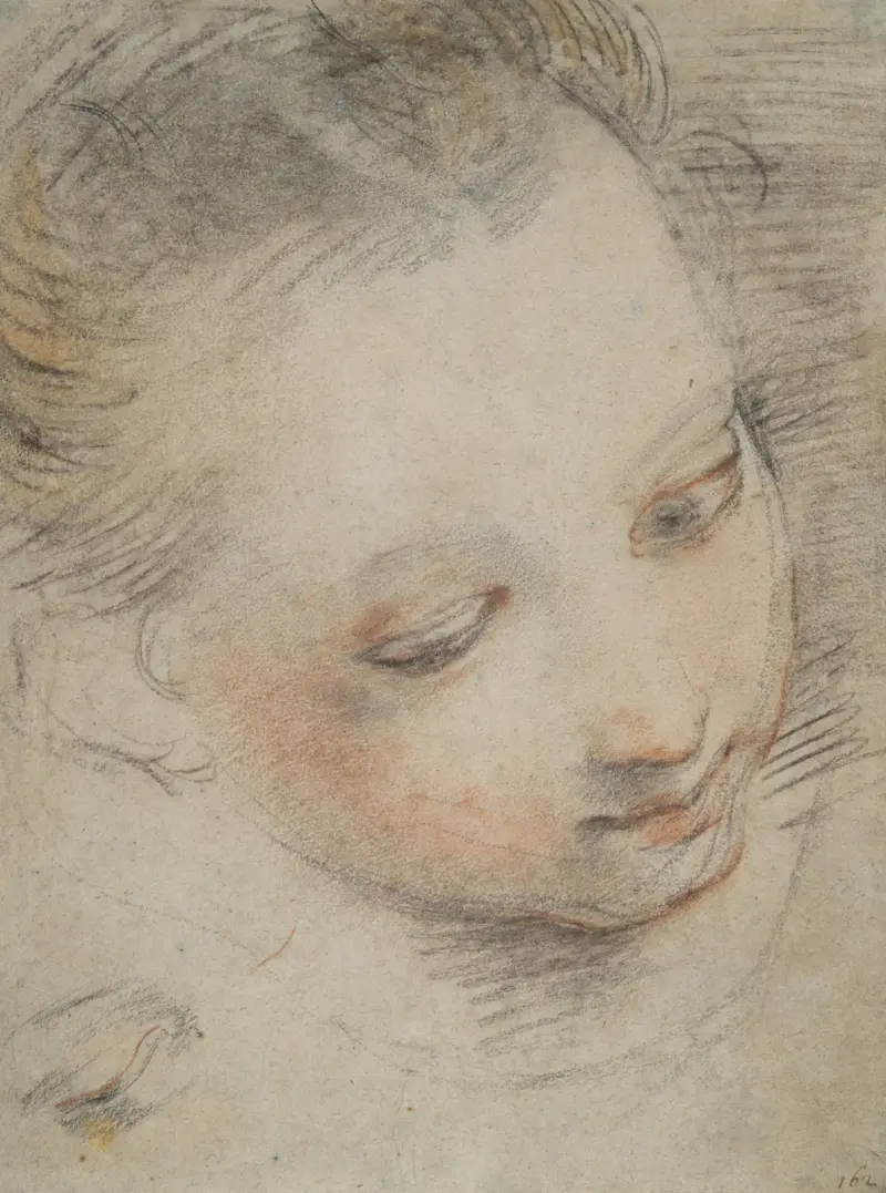 Head of a Girl, study for a figure in the Madonna del Popolo altarpiece in the Uffizi av Federico Barocci