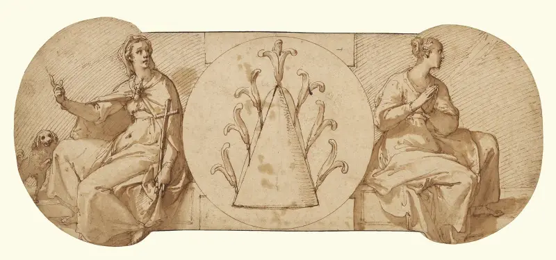 Allegories of Faith and Hope, Flanking the Zuccaro Emblem av Federico Zuccaro