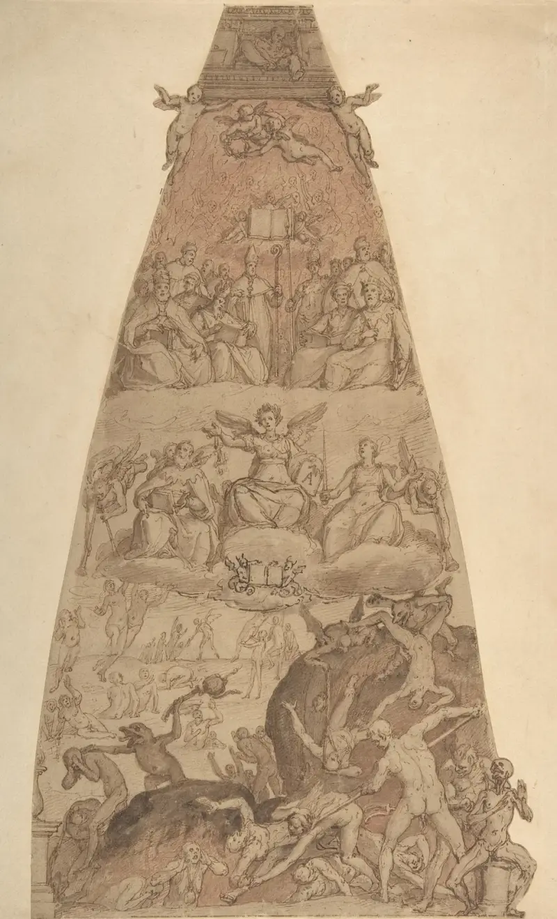 Scen från Yttersta domen, studie för freskutsmyckning i katedralen Santa Maria del Fiore i Florens av Federico Zuccaro