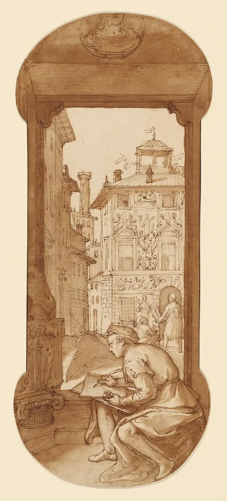 Taddeo Drawing after the Antique; In the Background Copying a Facade by Polidoro av Federico Zuccaro
