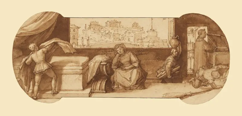 Taddeo Employed on Menial Tasks at Calabrese’s House av Federico Zuccaro