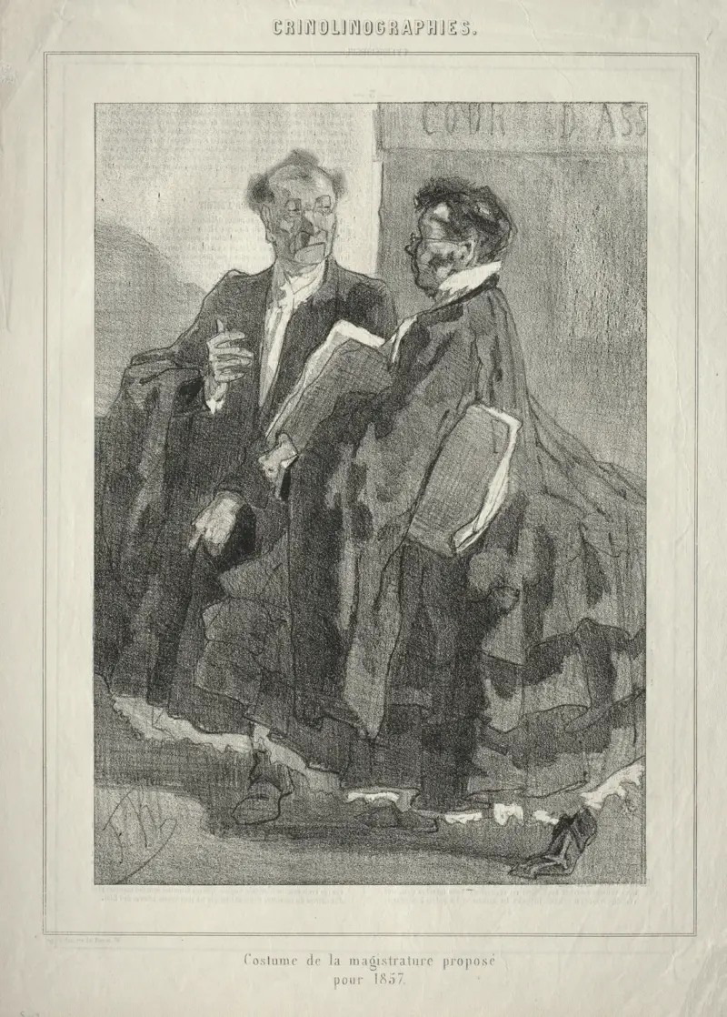 Crinolinographies (Costume de la magistrature proposé pour 1857) von Félicien Rops