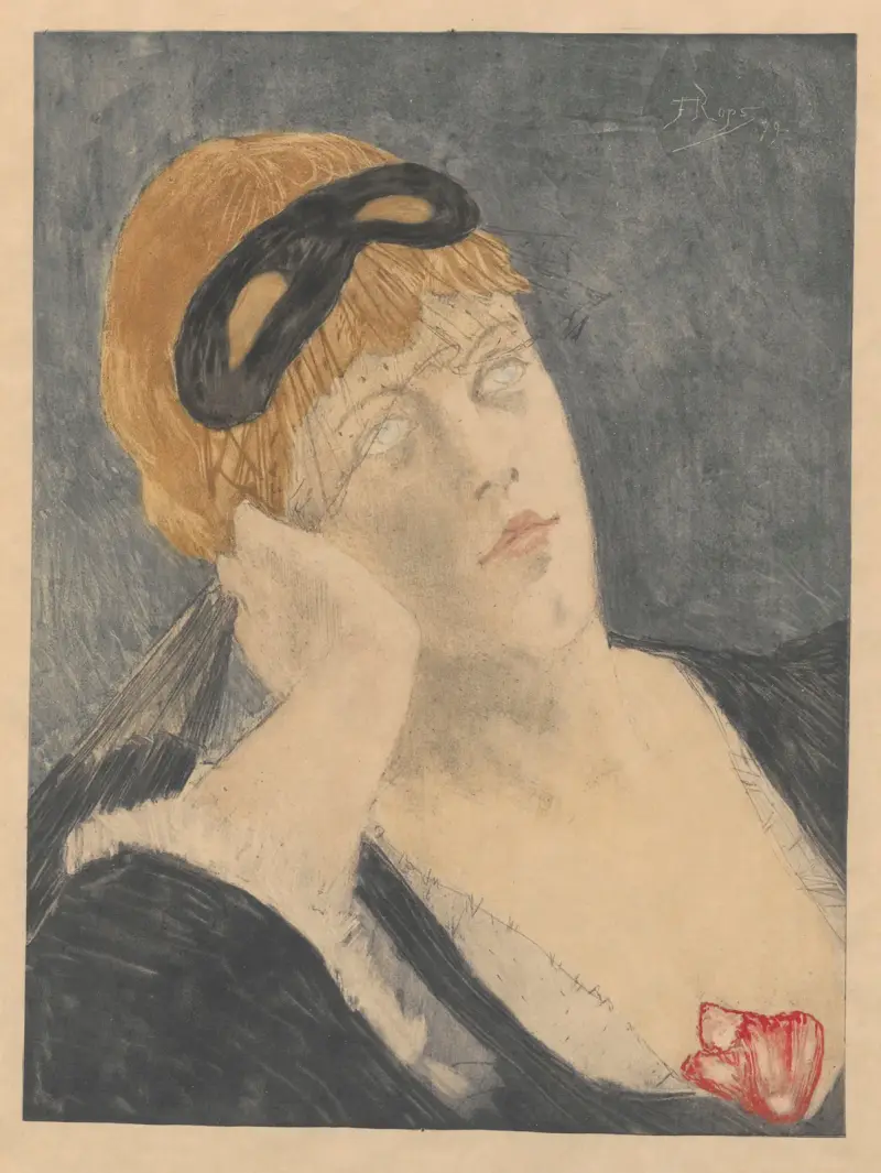 Kvinna med mask av Félicien Rops