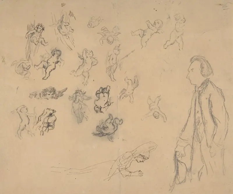 Sheet with putti and several figures av Félicien Rops