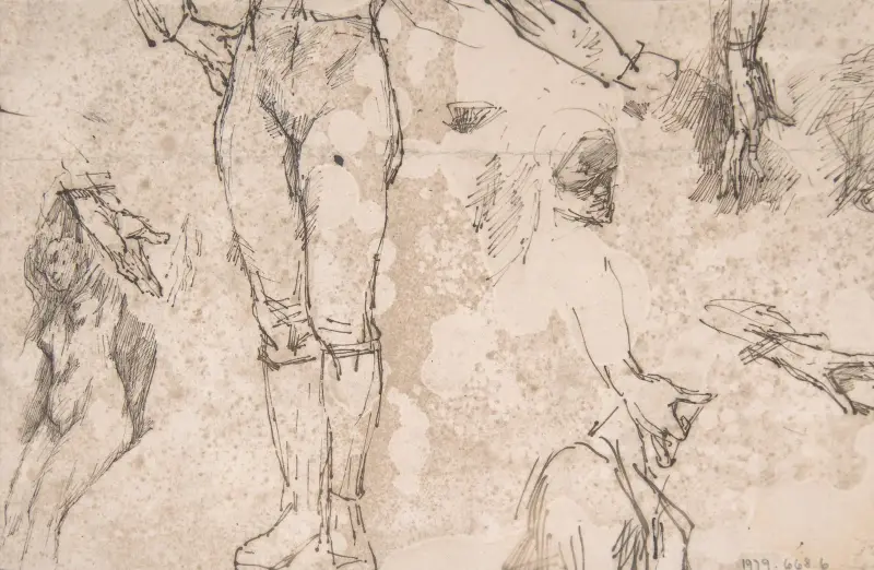 Studier av kvinnlig nakenakt, händer och manlig torso av Félicien Rops