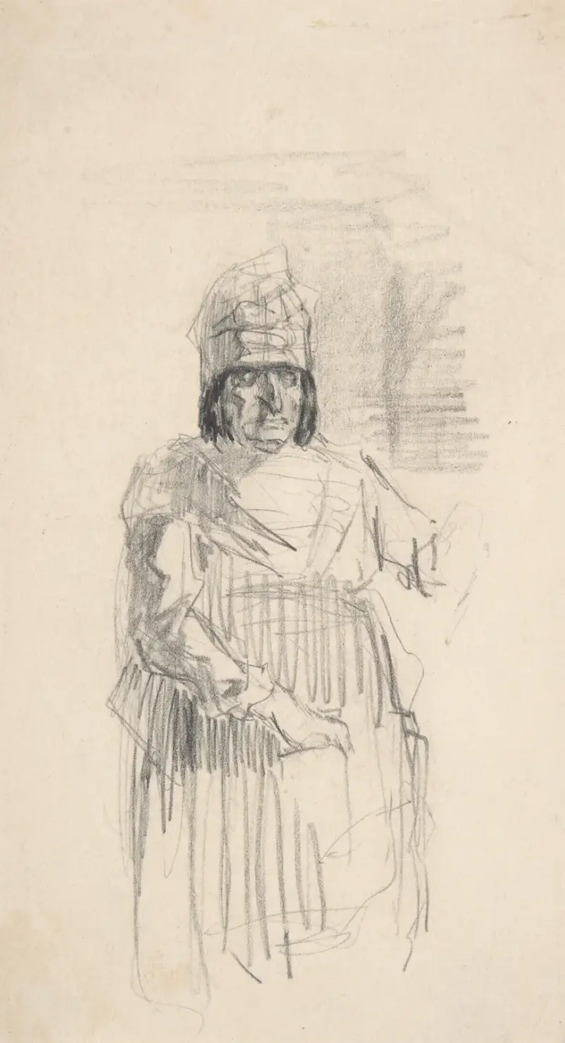 Studie av figur med huvudbonad av Félicien Rops