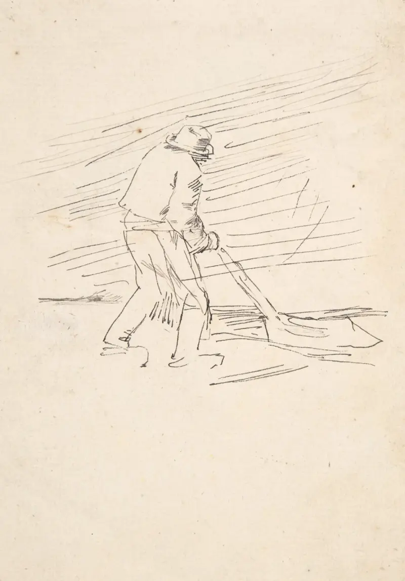 Study of a man pushing a plow av Félicien Rops