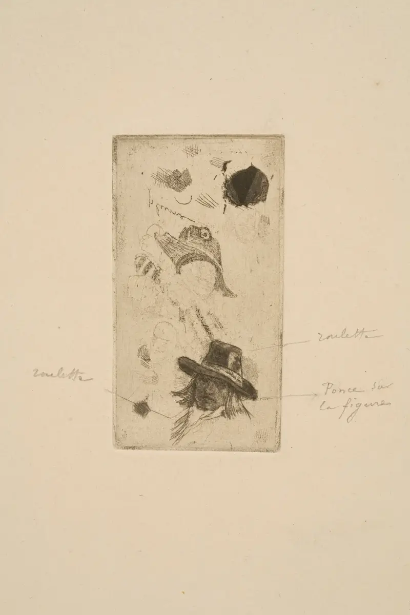 Study Plate with the Head of Punchinello av Félicien Rops