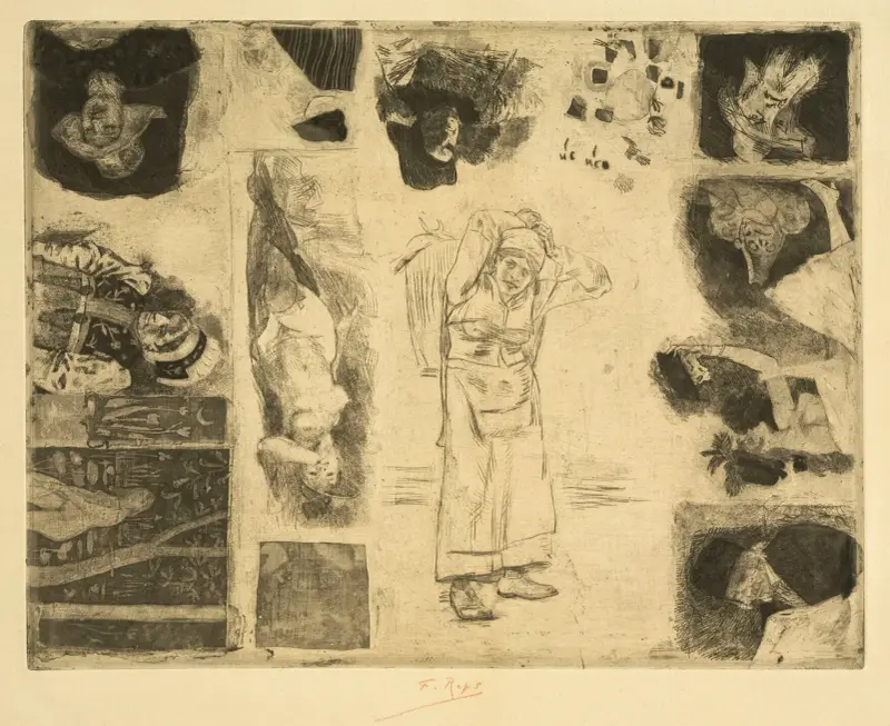 Fiskförsäljerskan (studieark) av Félicien Rops