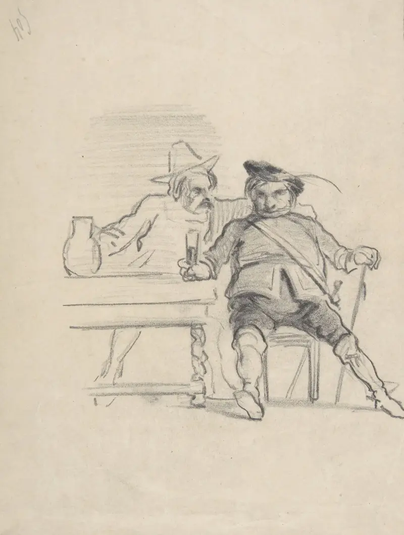 Två mansfigurer sittande vid ett bord, drickande av Félicien Rops