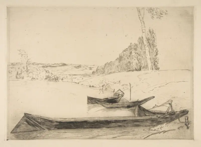 Bachots au bords de la Seine av Félix Bracquemond