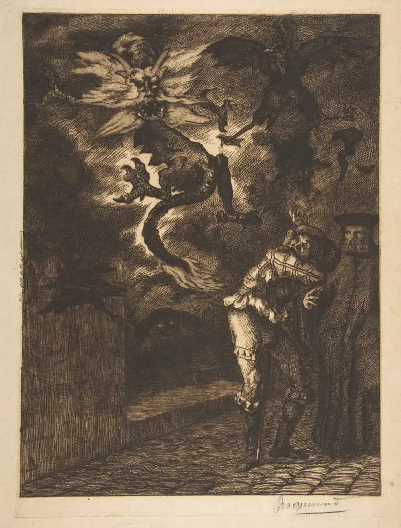 Ut ur min sol, slödder! (Panurge på väg från Raminagrobis) av Félix Bracquemond