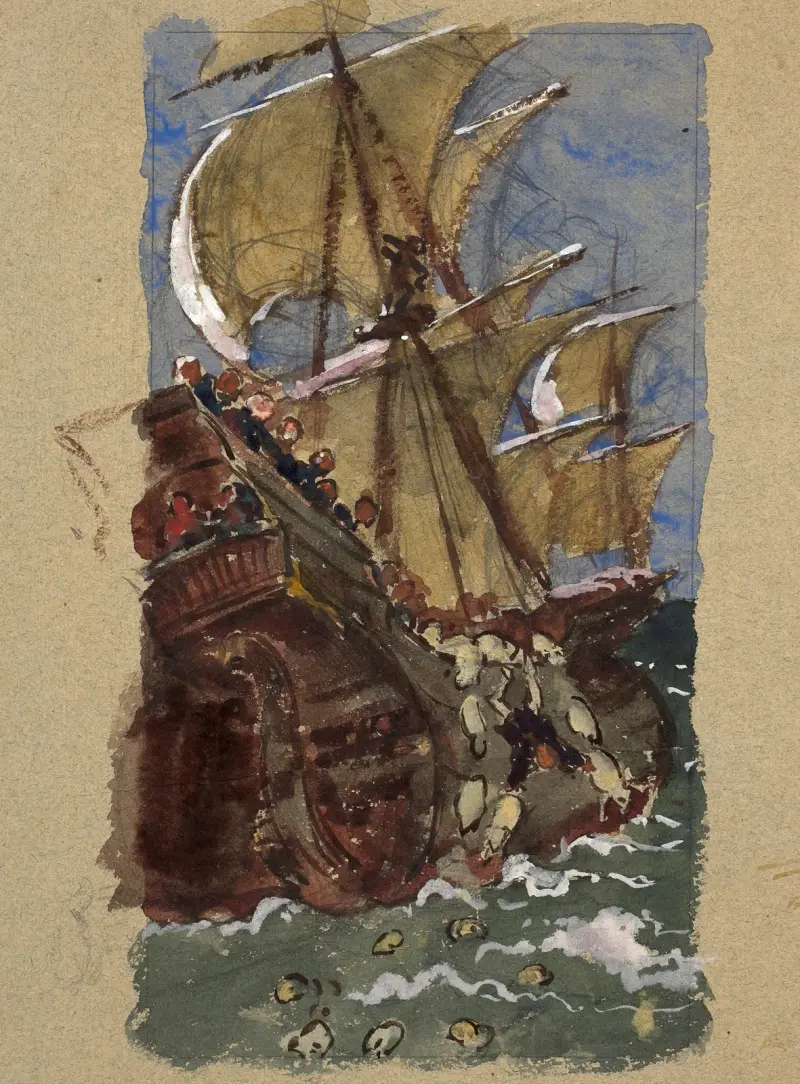 Les moutons de panurge, after Rabelais av Félix Bracquemond