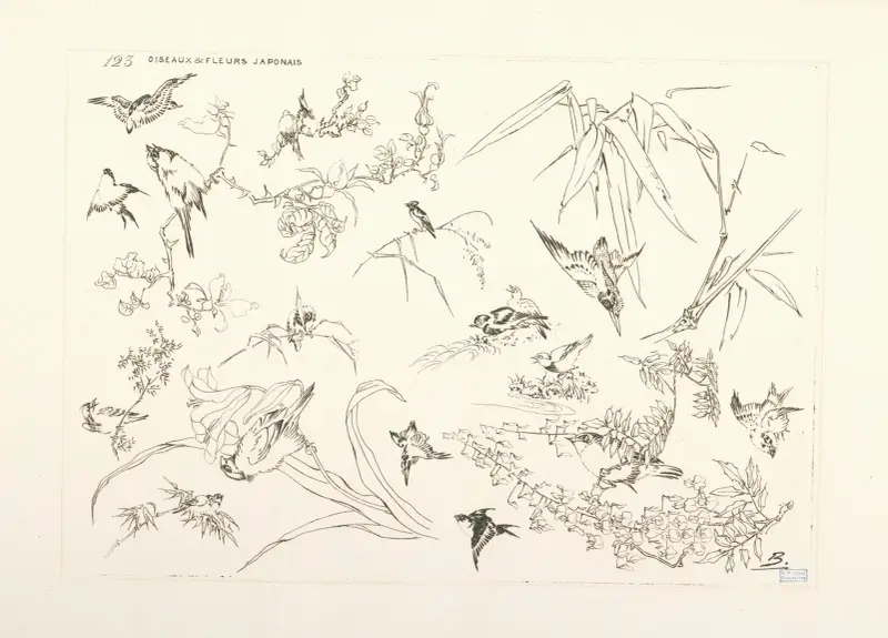 Japanska fåglar och blommor av Félix Bracquemond