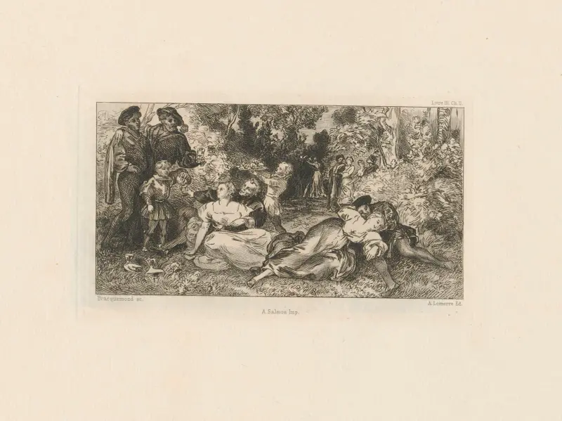 Panurge äter gräs i sin linda av Félix Bracquemond