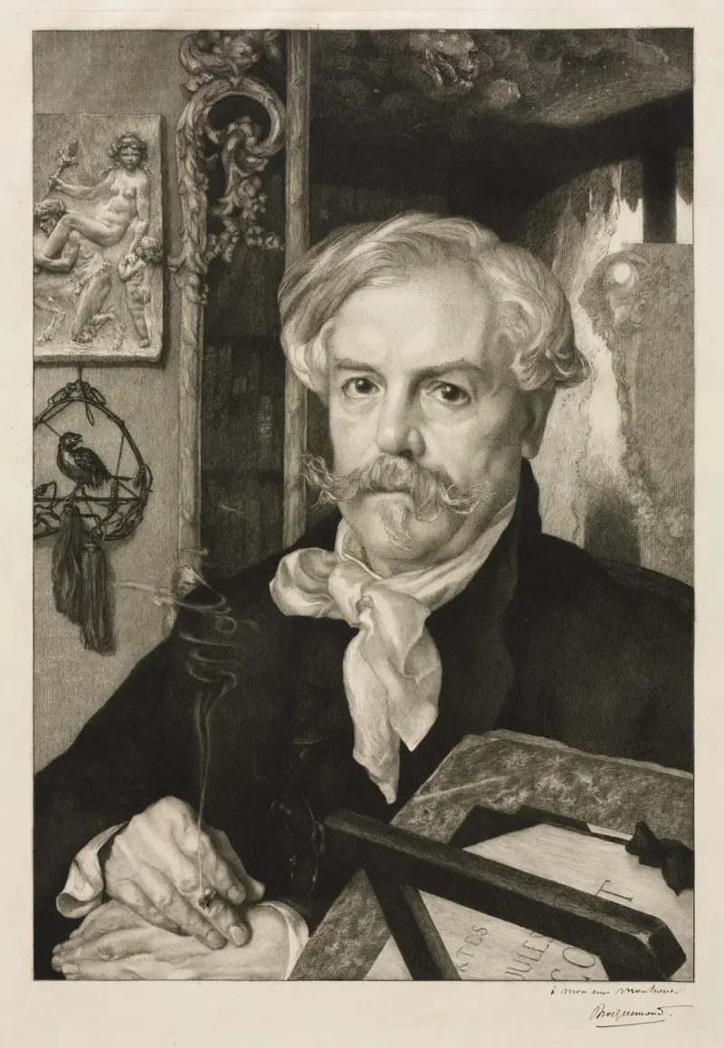 Porträtt av Edmond de Goncourt av Félix Bracquemond