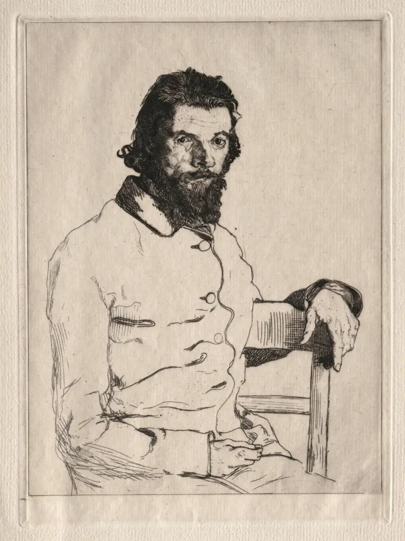 Porträtt av Meryon, sittande av Félix Bracquemond