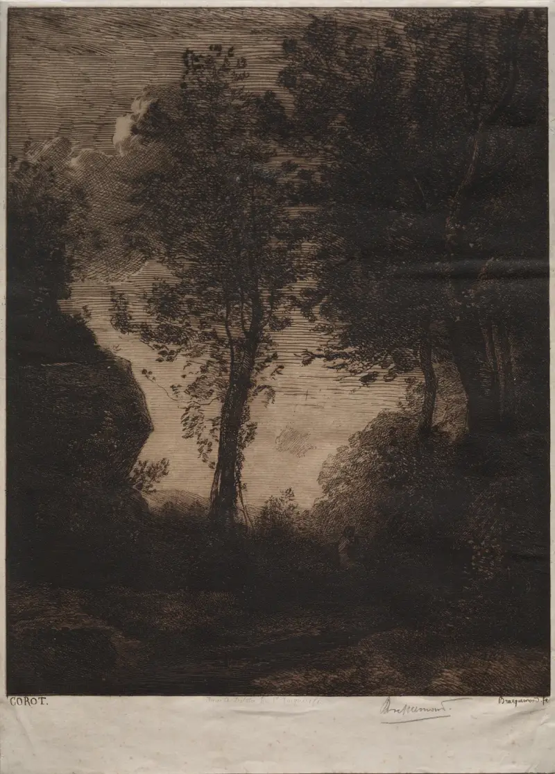 Solnedgång, efter Corot av Félix Bracquemond