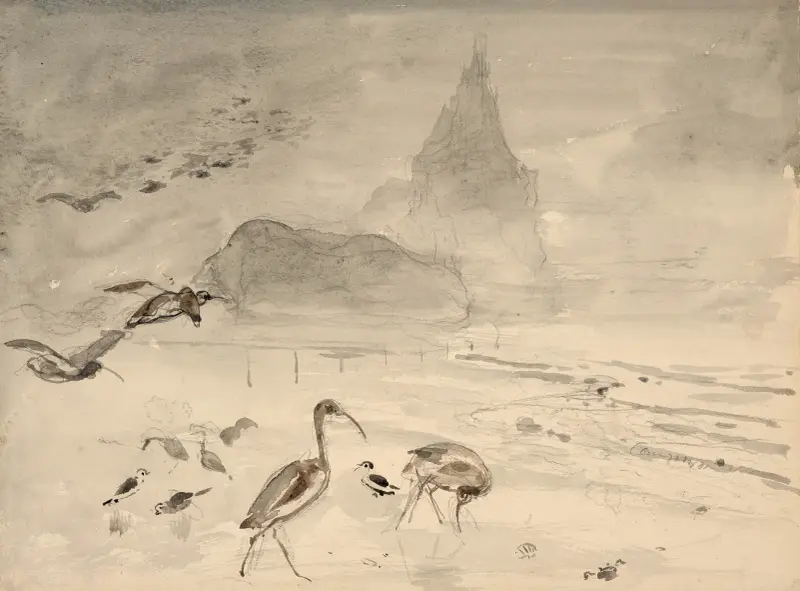 Sandbankarna vid Tombelaine och Mont Saint-Michel av Félix Bracquemond