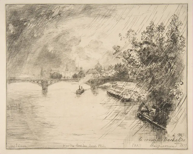 Utsikt från Pont des Saints-Pères av Félix Bracquemond
