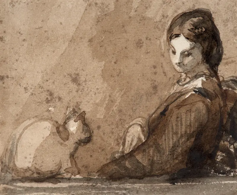 Kvinna med katt av Félix Bracquemond