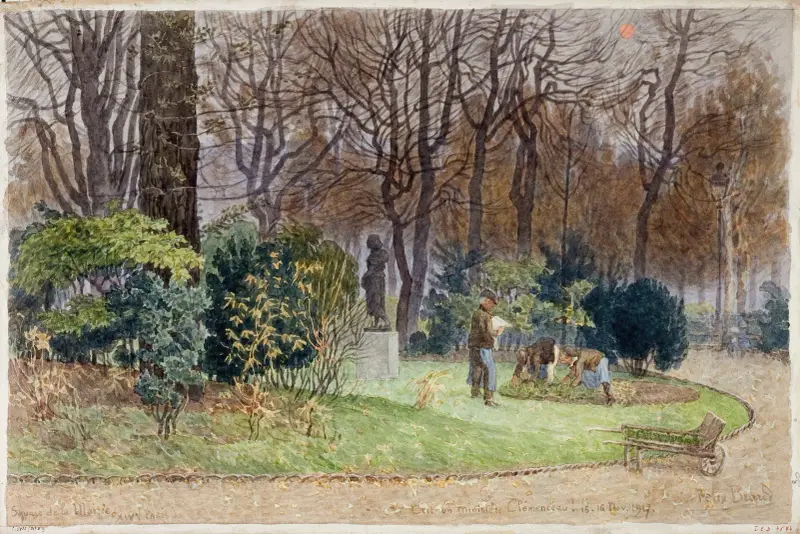 Jardiniers dans le square de la mairie du 14ème arrondissement, 15-16 novembre 1917 av Félix Brard