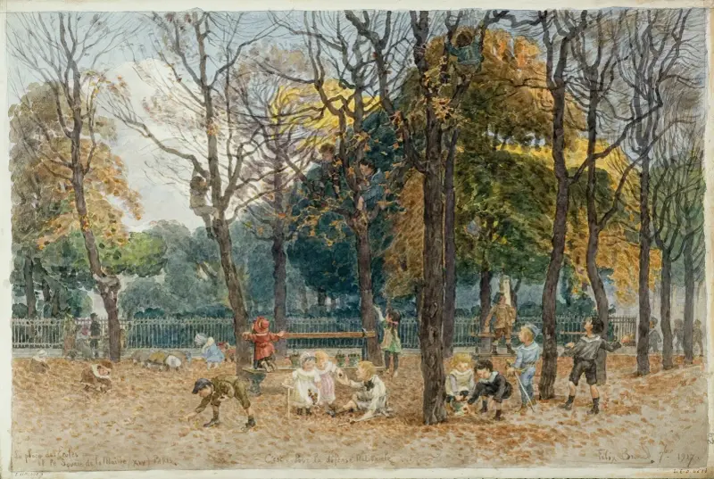 Der Platz der Schulen und der Platz des Rathauses des 14. Arrondissements, 1917 von Félix Brard