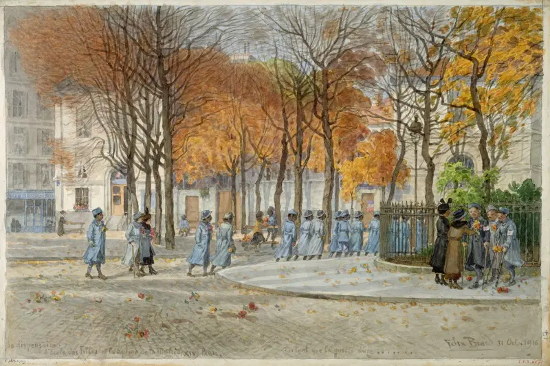 Dispensären, flickskolan och torget vid rådhuset av Félix Brard