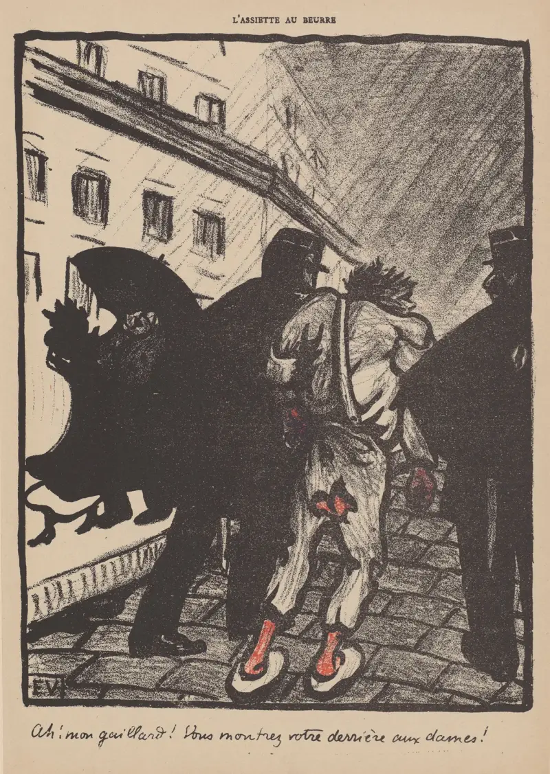 Ah! mon gaillard! Vous montrez votre derrière aux dames! av Félix Vallotton