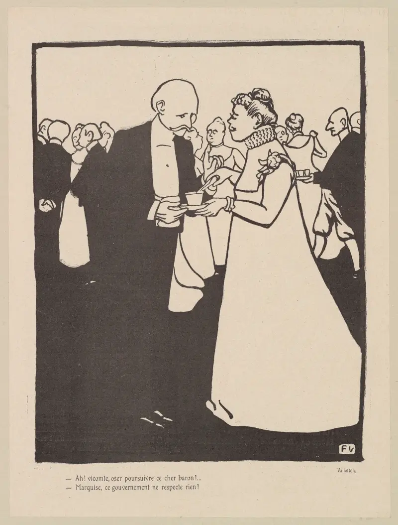 Ah! vicomte, oser poursuivre ce cher baron!… Marquise, ce gouvernement ne respecte rien av Félix Vallotton