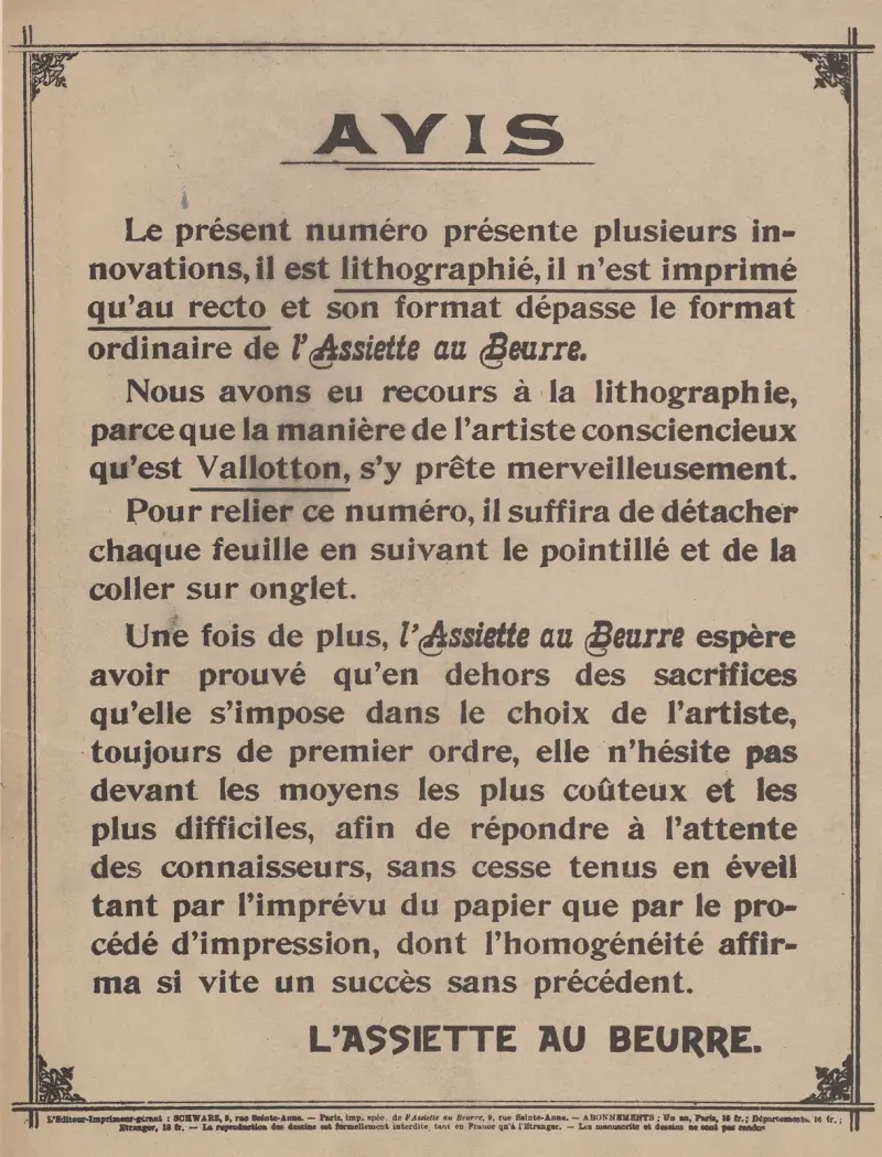 Avis, Félix Vallotton
