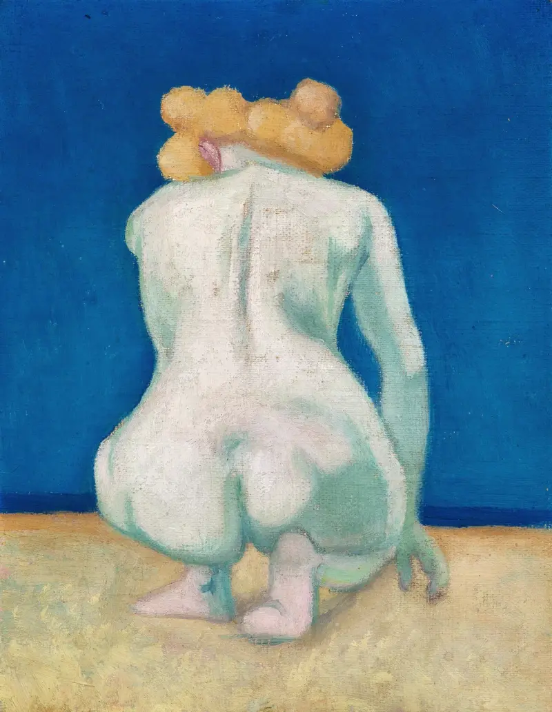 Femme blonde accroupie de dos av Félix Vallotton