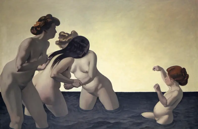 Three Women and One Little Girl Playing in the Water av Félix Vallotton