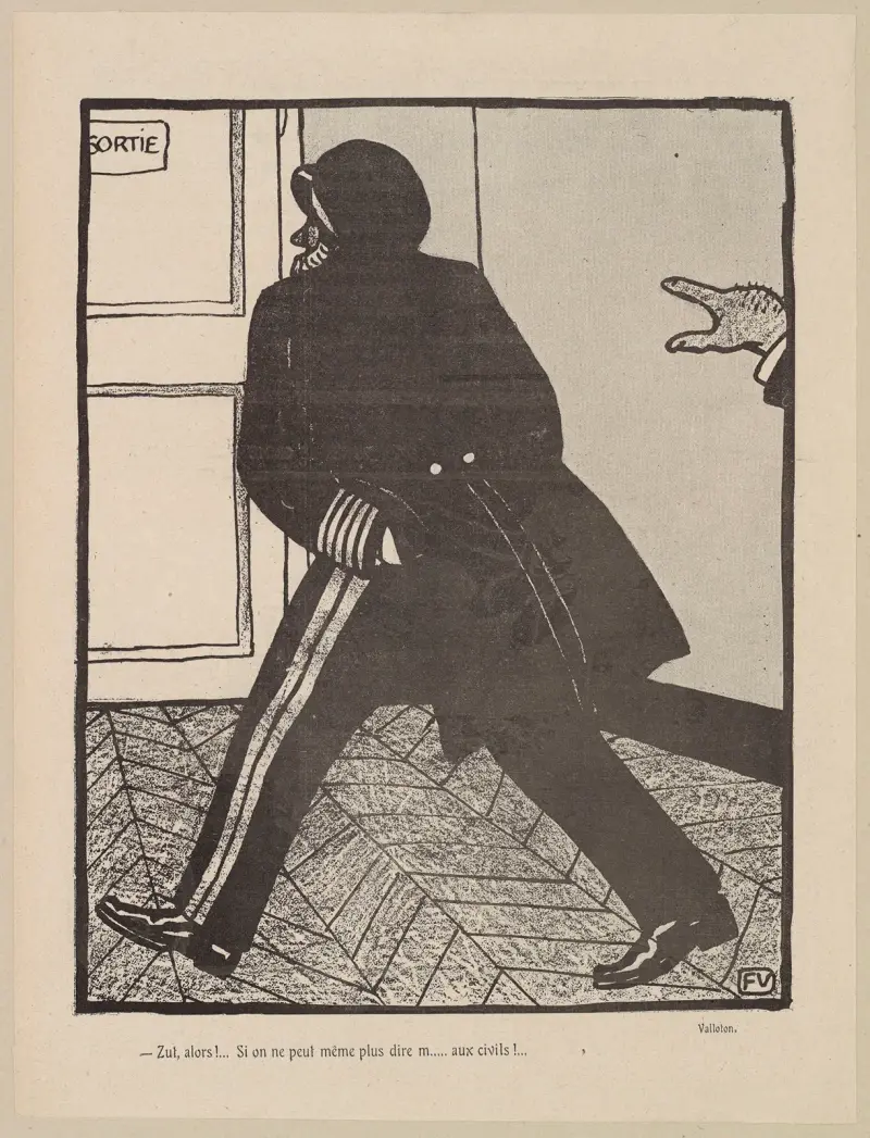 Zut, alors!… Si on ne peul méme plus dire m….aux civils! av Félix Vallotton