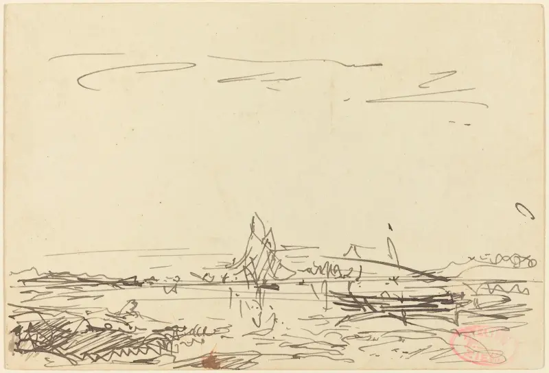 A Cove with a Sailboat av Félix Ziem
