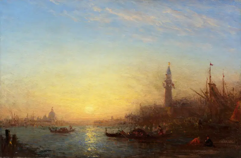 Solnedgång, Quai des Esclavons, Venedig av Félix Ziem