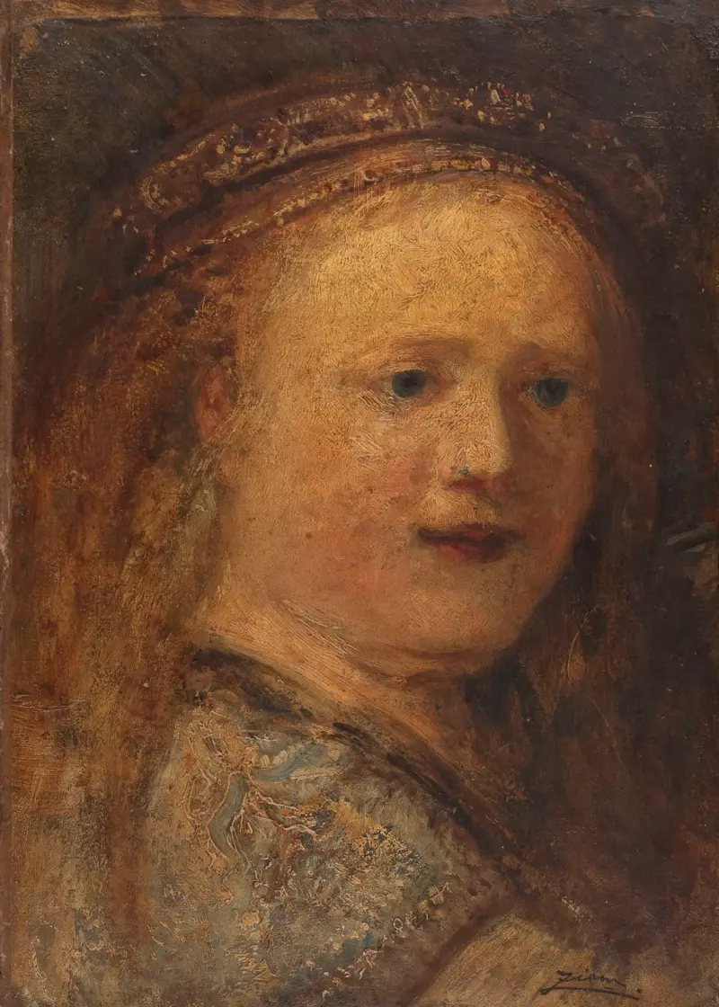 Kvinnostudie, kopia efter Rembrandt av Félix Ziem