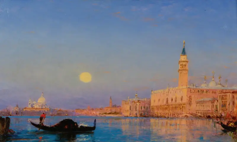 Gondol framför det stora bassängfacket, Venedig av Félix Ziem