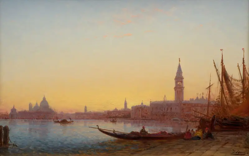 Gondoler i Grand Bassin, Venedig av Félix Ziem
