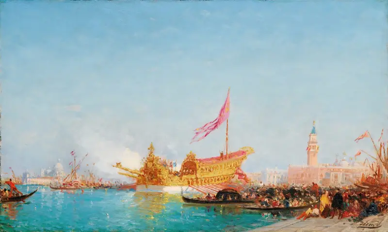 Der Bucintoro vom Quai des Esclavons aus gesehen, Venedig von Félix Ziem