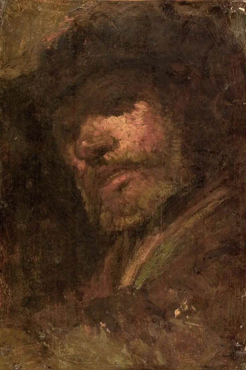 Trumslagaren, manshuvud efter Rembrandt av Félix Ziem