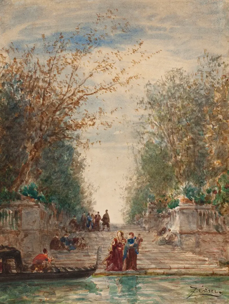 Martigues, Venedig, Den franska trädgårdens entré av Félix Ziem