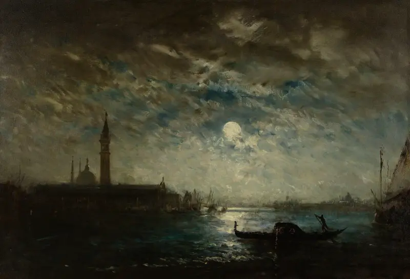 Venedig och kampanilen i månsken av Félix Ziem