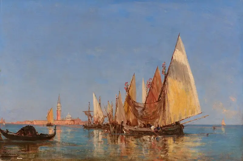 Vy över Venedig med San Giorgio Maggiore av Félix Ziem