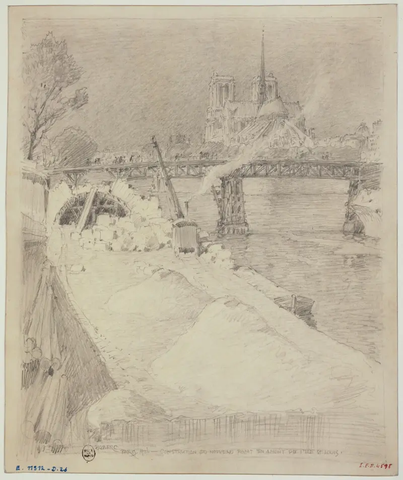 Byggandet av Pont de la Tournelle av Ferdinand Boberg