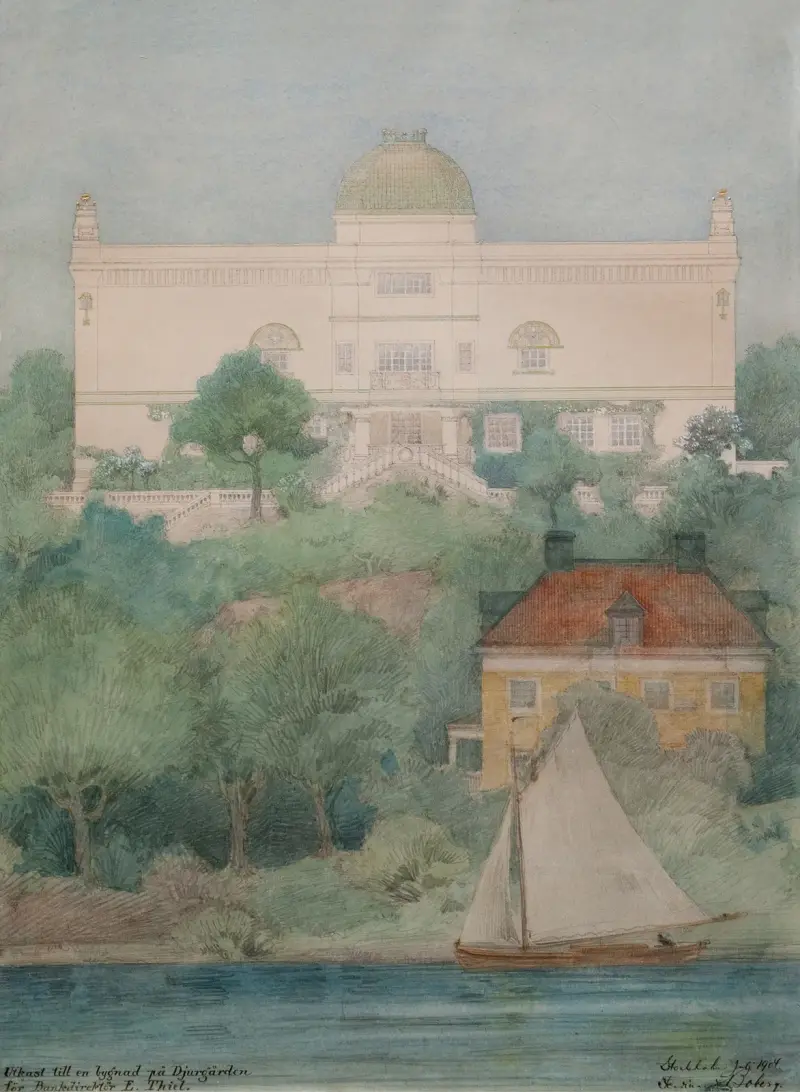 Skiss till byggnad för Thiels galleri av Ferdinand Boberg